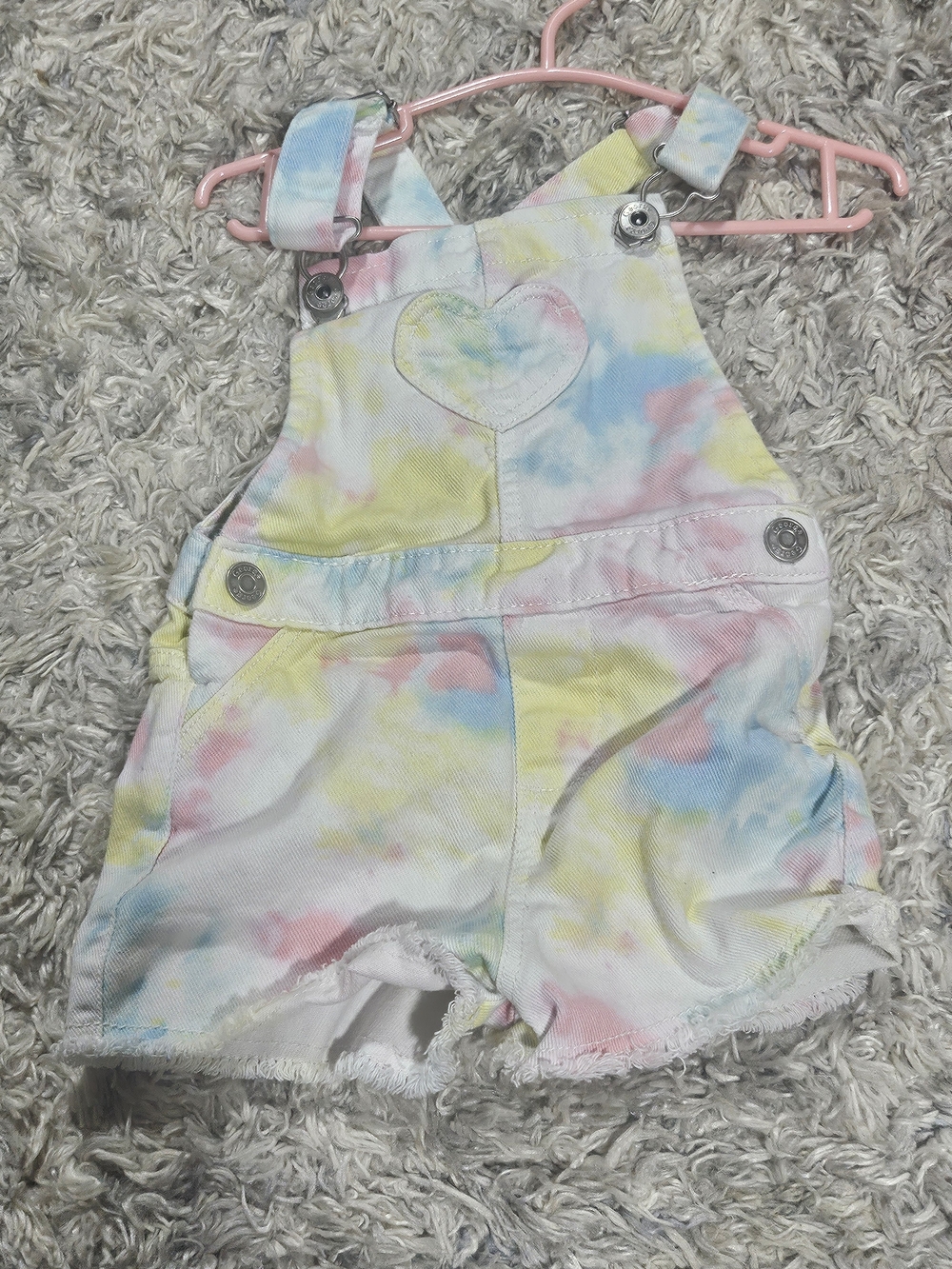 2/20$  Pastel Tie-Dye Short Overalls in Pink, Blue & Yellow